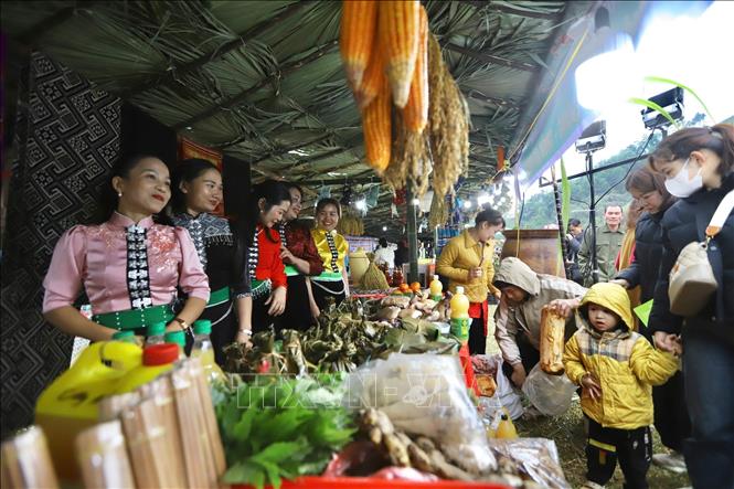 Các gian hàng bán đồ nông sản tại lễ hội. Ảnh: Trọng Đạt-TTXVN