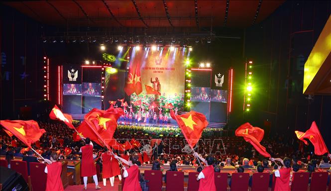 Chương trình biểu diễn văn nghệ tại Đại hội Thi đua yêu nước toàn quốc lần thứ XI. Ảnh: Văn Điệp - TTXVN