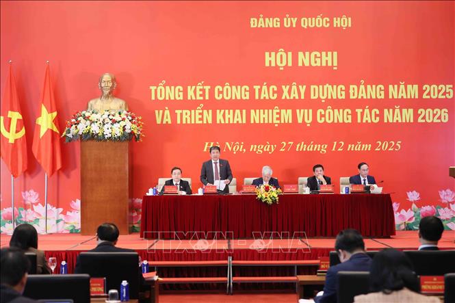 Hội nghị Tổng kết công tác xây dựng Đảng năm 2025 và triển khai nhiệm vụ công tác năm 2026. Ảnh: An Đăng - TTXVN