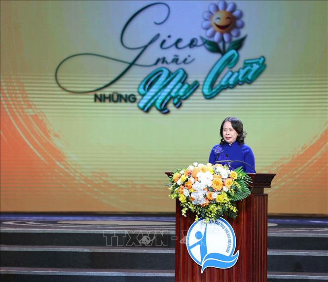 Phó Chủ tịch nước, Chủ tịch Hội đồng Bảo trợ Quỹ Bảo trợ trẻ em Việt Nam Võ Thị Ánh Xuân phát biểu. Ảnh: Thanh Tùng - TTXVN