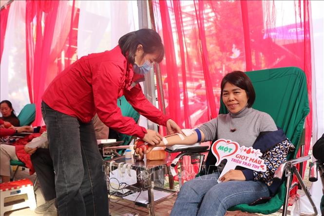 Người dân tham gia hiến máu tình nguyện. Ảnh: Chu Hiệu-TTXVN.