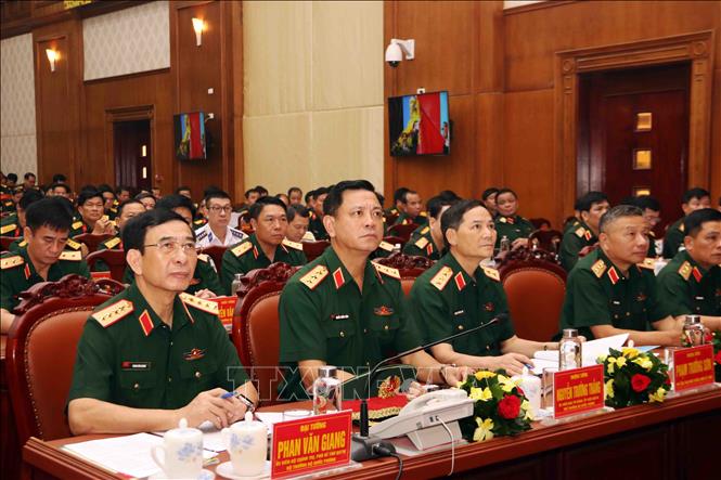 Đại tướng Phan Văn Giang, Ủy viên Bộ Chính trị, Bộ trưởng Bộ Quốc phòng dự và chỉ đạo Hội nghị. Ảnh: Xuân Khu-TTXVN