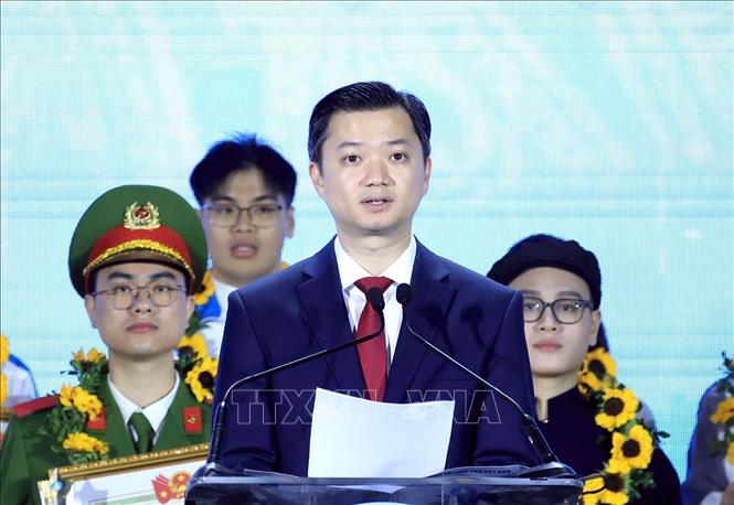 Bí thư Thường trực Trung ương Đoàn, Chủ tịch Trung ương Hội Sinh viên Việt Nam Nguyễn Minh Triết phát biểu. Ảnh: Tuấn Anh - TTXVN