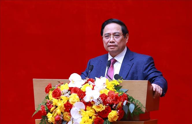 Thủ tướng Phạm Minh Chính kết luận Hội nghị đảm bảo an ninh, trật tự phục vụ phát triển kinh tế-xã hội Vùng đồng bằng sông Cửu Long. Ảnh: Dương Giang-TTXVN
