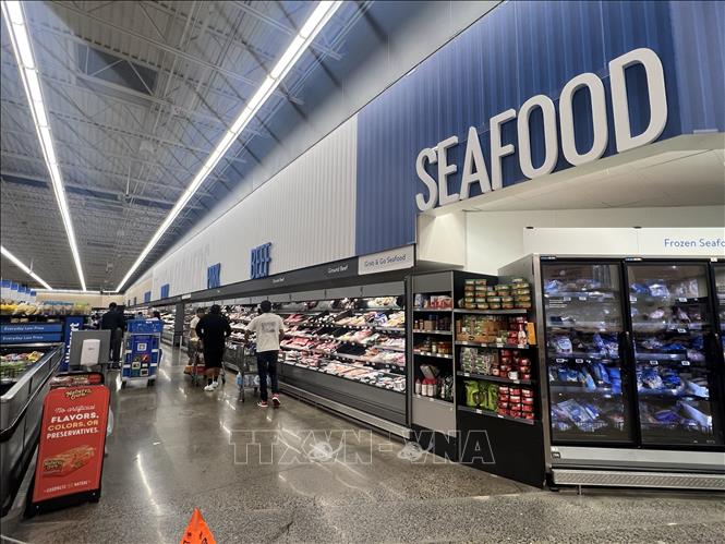 Khu bán hải sản, thịt đông lạnh tại chuỗi siêu thị bán lẻ Walmart ở bang Virginia. Ảnh: Đoàn Hùng -P/v TTXVN tại Mỹ