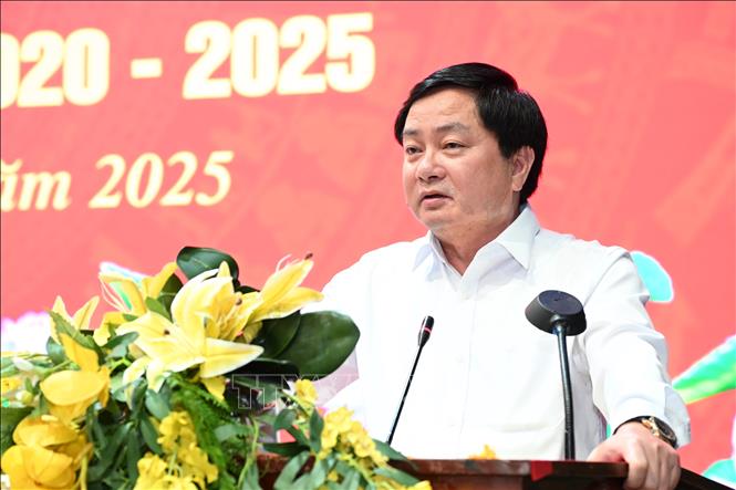 Bí thư Tỉnh ủy Tây Ninh Nguyễn Văn Quyết phát biểu tại hội nghị. Ảnh: Bùi Giang - TTXVN