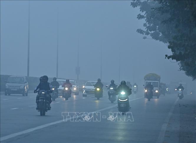 Các phương tiện di chuyển trong màn sương mù dày đặc tại New Delhi, Ấn Độ ngày 29/12/2025. Ảnh: ANI/TTXVN