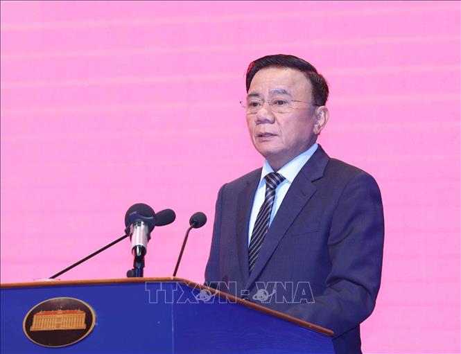 Đồng chí Trần Cẩm Tú, Uỷ viên Bộ Chính trị, Thường trực Ban Bí thư phát biểu chỉ đạo hội nghị. Ảnh: Phương Hoa - TTXVN