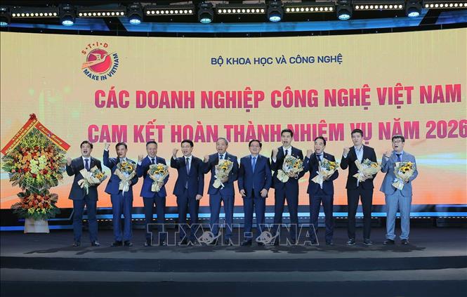 Các doanh nghiệp công nghệ Việt Nam cam kết hoàn thành nhiệm vụ năm 2026. Ảnh: Hoàng Hiếu - TTXVN
