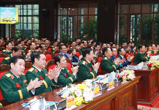 Đại tướng Phan Văn Giang và các đại biểu lãnh đạo Bộ Quốc phòng, Bộ Tổng Tham mưu, Tổng cục Chính trị QĐND Việt Nam, các Bộ, Ban ngành dự đại hội. Ảnh: Trọng Đức - TTXVN