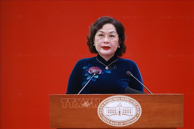 Thống đốc Ngân hàng Nhà nước Nguyễn Thị Hồng phát biểu. Ảnh: Dương Giang-TTXVN