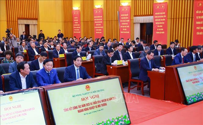Thủ tướng Phạm Minh Chính dự Hội nghị triển khai nhiệm vụ năm 2026 của ngành Nông nghiệp và Môi trường. Ảnh: Dương Giang-TTXVN
