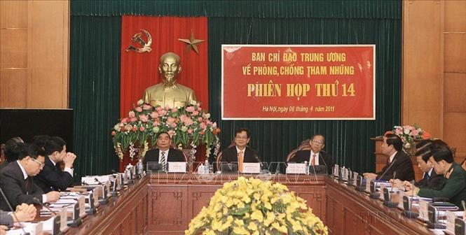Thủ tướng Nguyễn Tấn Dũng chủ trì Phiên họp thứ 14 của Ban Chỉ đạo Trung ương về phòng, chống tham nhũng (6/4/2011). Ảnh: TTXVN