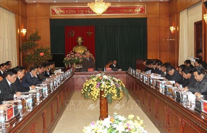 Tổng Bí thư Nguyễn Phú Trọng, Trưởng Ban Chỉ đạo Trung ương về phòng, chống tham nhũng đến thăm và làm việc với Ban Nội chính Trung ương (23/1/2014). Ảnh: Trí Dũng – TTXVN