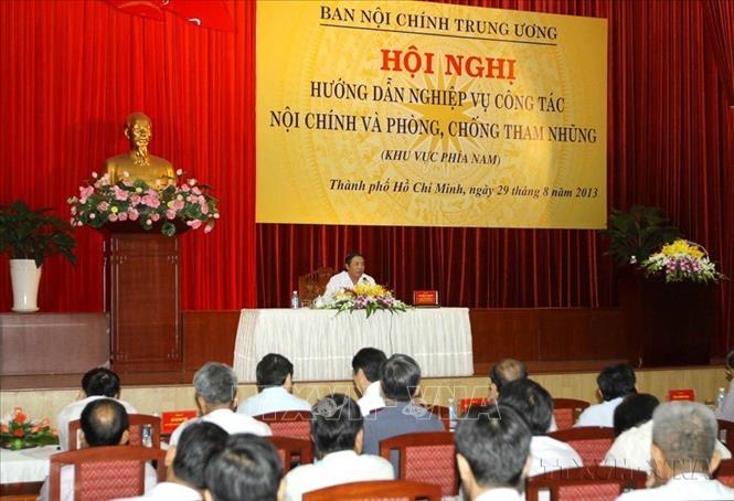 Đồng chí Nguyễn Bá Thanh, Ủy viên Trung ương Đảng, Trưởng Ban Nội chính Trung ương chủ trì hội nghị hướng dẫn nghiệp vụ công tác nội chính và phòng, chống tham nhũng cho các tỉnh thành khu vực phía Nam (TP.Hồ Chí Minh, 29/8/2013). Ảnh: Thanh Vũ – TTXVN
