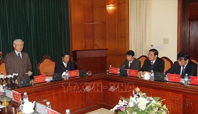 Tổng Bí thư Nguyễn Phú Trọng, Trưởng Ban Chỉ đạo Trung ương về phòng, chống tham nhũng đến thăm và làm việc với Ban Nội chính Trung ương (23/1/2014). Ảnh: Trí Dũng – TTXVN