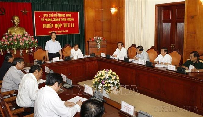 Thủ tướng Nguyễn Tấn Dũng, Trưởng ban chỉ đạo Trung  ương về phòng chống tham nhũng chủ trì phiên họp lần thứ 11 của  Ban chỉ đạo Trung  ương về phòng chống tham nhũng (13/10/2009). Ảnh: Đức Tám - TTXVN