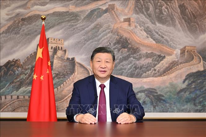 Chủ tịch Trung Quốc Tập Cận Bình phát biểu chào đón năm mới 2026 tại Bắc Kinh ngày 31/12/2025. Ảnh: THX/TTXVN