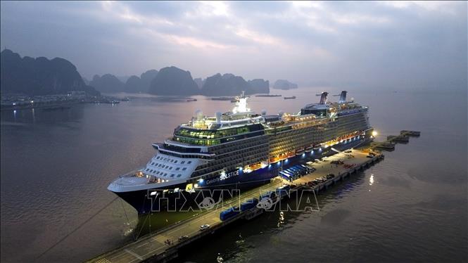 Celebrity Solstice, a luxury Malta-flagged cruise ship operated by Celebrity Cruises, carrying 3,016 international passengers on board, arrived at Ha Long International Cruise Port on January 1 morning. VNA Photo