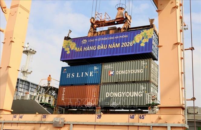 Mã hàng năm mới 2026, chào đón một không khí lao động hân hoan trên bến Cảng. Ảnh: Minh Huệ - TTXVN