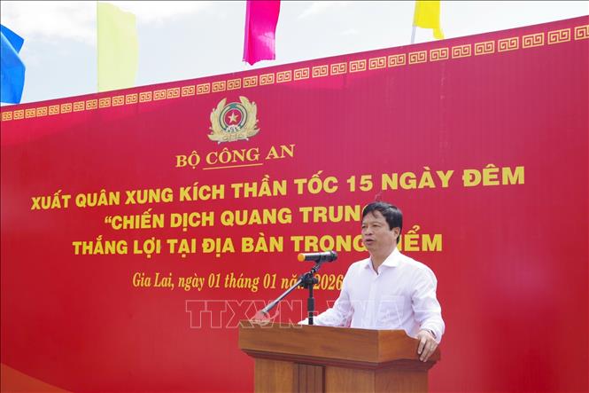 Phó Chủ tịch thường trực UBND tỉnh Gia Lai Nguyễn Tuấn Thanh phát biểu tại buổi lễ. Ảnh: Sỹ Thắng - TTXVN