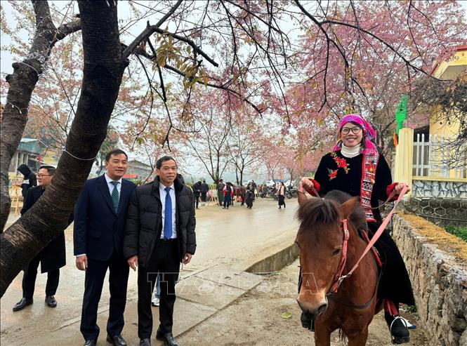 Cưỡi ngựa trải nghiệm và du lịch thông minh được ra mắt tại Lũng Cú (Tuyên Quang). Ảnh: TTXVN phát