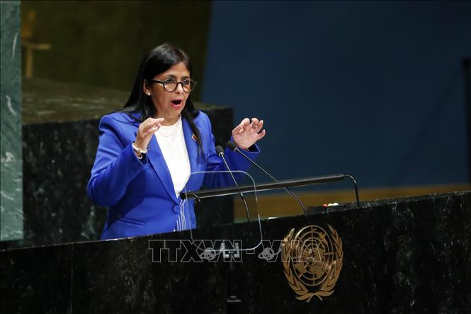 Phó Tổng thống Venezuela Delcy Rodríguez phát biểu tại phiên toàn thể Khoá họp 74 của Đại hội đồng LHQ ở New York (Mỹ) ngày 27/9/2019. Ảnh: THX/TTXVN