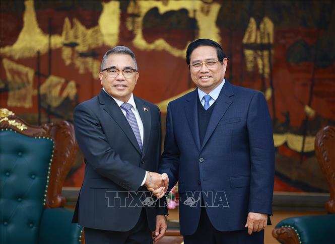 Prime Minister Pham Minh Chinh receives Philippine Ambassador Meynardo Los Baños Montealegre in Hanoi on January 3. VNA Photo: Dương Giang 