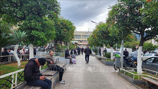 Người dân ngồi thư giãn bên những cây cam tại một địa điểm công cộng. Ảnh: Mạnh Hùng – Phóng viên TTXVN tại Algeria