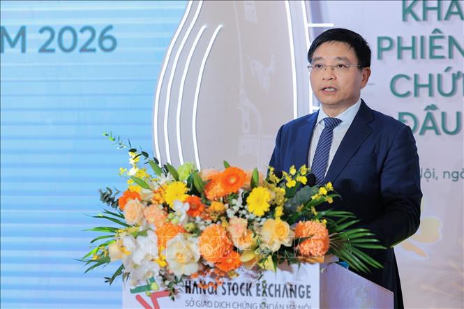 Đ/c Nguyễn Văn Thắng, Uỷ viên Trung ương Đảng, Bí thư Đảng uỷ, Bộ trưởng Bộ Tài chính phát biểu tại buổi Lễ. Ảnh: Lê Đông - TTXVN