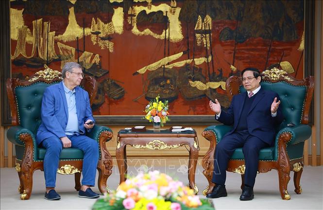Thủ tướng Phạm Minh Chính tiếp ông Vladimir Yevtushenkov, Chủ tịch Tập đoàn AFK Sistema, Liên bang Nga. Ảnh: Dương Giang-TTXVN 
