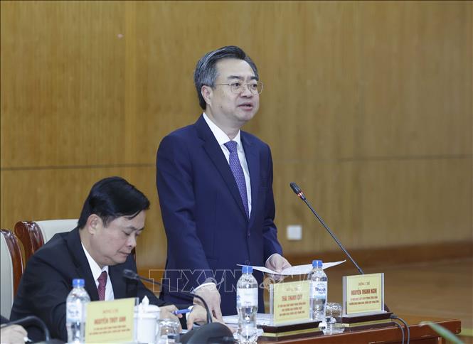 Đồng chí Nguyễn Thanh Nghị, Uỷ viên Trung ương Đảng, Trưởng Ban Chính sách, chiến lược Trung ương phát biểu. Ảnh: Thống Nhất – TTXVN