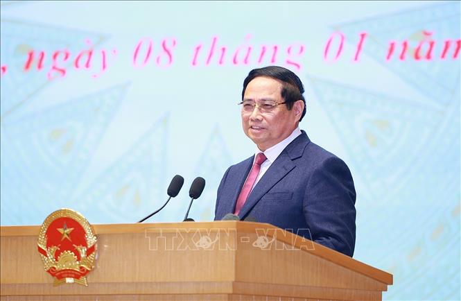 Thủ tướng Phạm Minh Chính phát biểu tại Hội nghị tổng kết công tác năm 2025, triển khai công tác năm 2026 của Chính phủ và chính quyền địa phương. Ảnh: Dương Giang-TTXVN