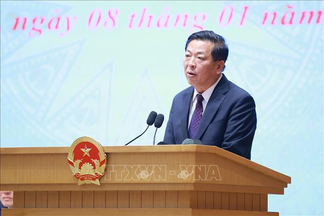 Bộ trưởng Bộ Xây dựng Trần Hồng Minh phát biểu tham luận tại Hội nghị tổng kết công tác năm 2025, triển khai công tác năm 2026 của Chính phủ và chính quyền địa phương. Ảnh: Dương Giang-TTXVN