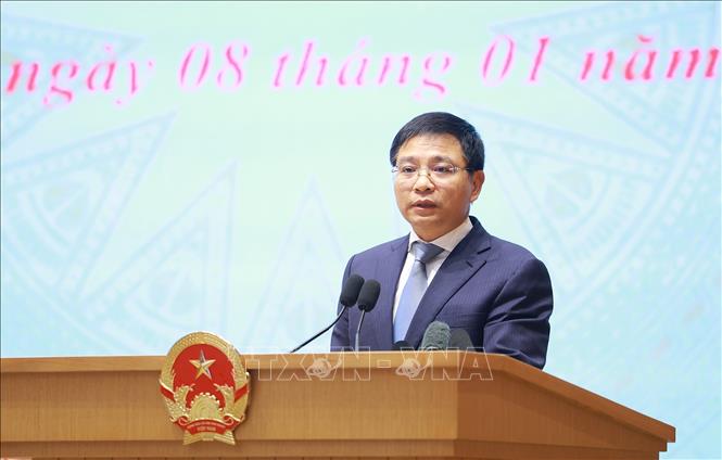 Bộ trưởng Bộ Tài chính Nguyễn Văn Thắng phát biểu tham luận tại Hội nghị tổng kết công tác năm 2025, triển khai công tác năm 2026 của Chính phủ và chính quyền địa phương. Ảnh: Dương Giang-TTXVN