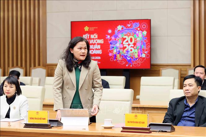 Phó Tổng Giám đốc Thông tấn xã Việt Nam Nguyễn Thị Sự phát biểu tại cuộc họp. Ảnh: An Đăng - TTXVN