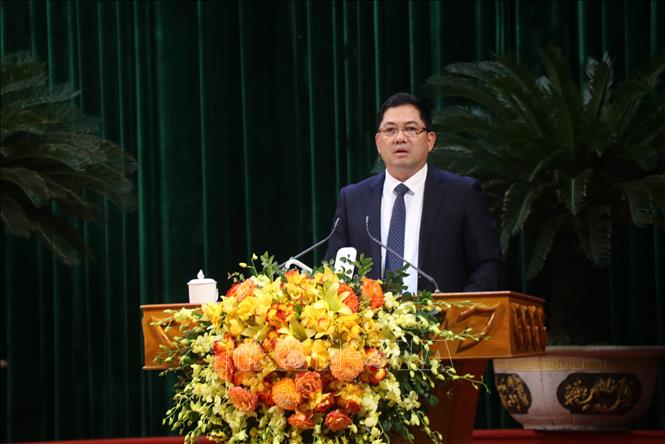 Bí thư Tỉnh ủy Bắc Ninh Nguyễn Hồng Thái phát biểu tại Hội nghị. Ảnh: Thanh Thương - TTXVN