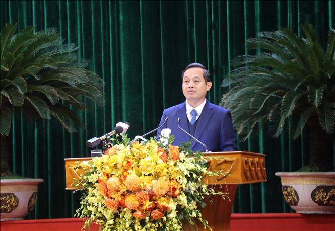 Chủ tịch UBND tỉnh Bắc Ninh Phạm Hoàng Sơn phát biểu tại Hội nghị. Ảnh: Thanh Thương - TTXVN