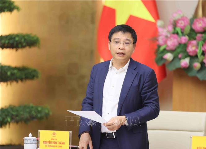 Bộ trưởng Bộ Tài chính Nguyễn Văn Thắng, Phó Trưởng Ban Chỉ đạo 389 Quốc gia phát biểu. Ảnh: An Đăng - TTXVN