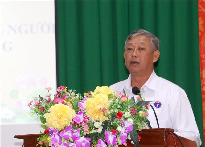 Phó Giám đốc Sở Y tế tỉnh Vĩnh Long Nguyễn Văn Bé Hai phát biểu tại hội nghị. Ảnh: Lê Thúy Hằng – TTXVN. 