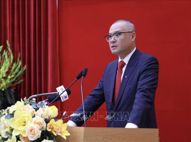 Tân Bí thư Tỉnh uỷ tỉnh Phú Thọ Phạm Đại Dương phát biểu nhận nhiệm vụ. Ảnh: Trọng Đạt-TTXVN