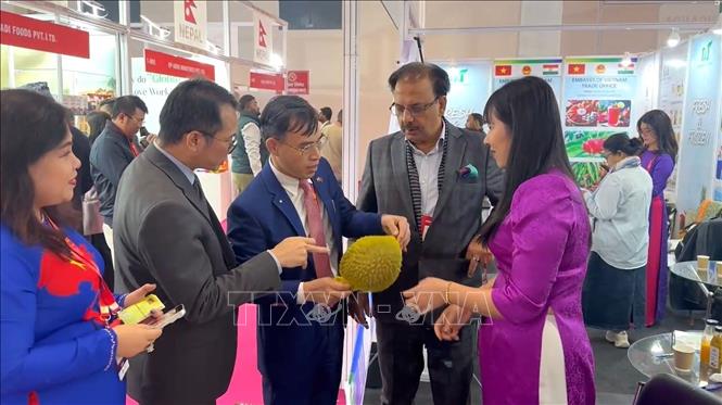 Nghiep Xuan Company introduces its fresh durian products at the tradeshow. VNA Photo: Ngọc Thúy
