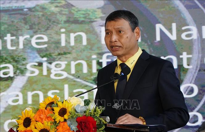 Ông Hồ Kỳ Minh, Phó Chủ tịch Thường trực UBND thành phố Đà Nẵng, Chủ tịch Cơ quan điều hành IFC Đà Nẵng, phát biểu tại buổi lễ. Ảnh: Quốc Dũng - TTXVN