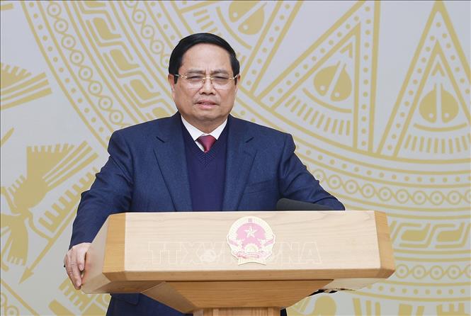 Thủ tướng Phạm Minh Chính kết luận Hội nghị trực tuyến toàn quốc thúc đẩy đầu tư công năm 2025 và năm 2026. Ảnh: Dương Giang-TTXVN
