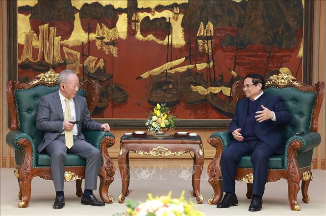 Thủ tướng Phạm Minh Chính tiếp ông Nghiêm Giới Hòa, Người sáng lập Tập đoàn xây dựng Thái Bình Dương (Trung Quốc). Ảnh: Dương Giang-TTXVN