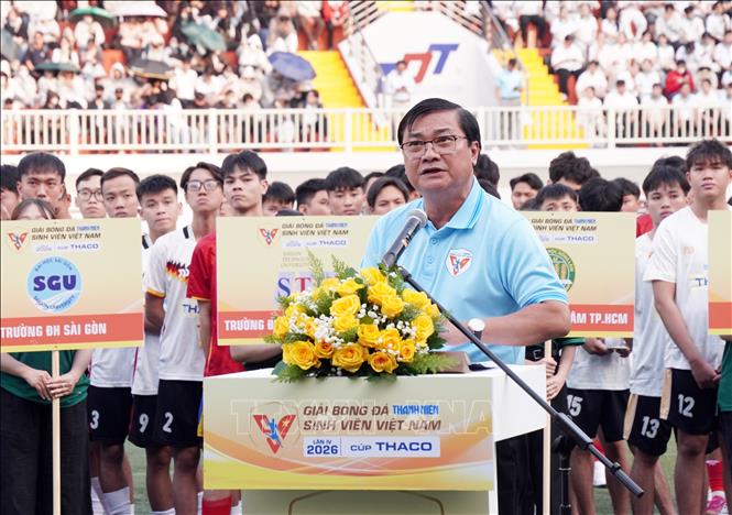 Nhà báo Nguyễn Ngọc Toàn, Tổng biên tập Báo Thanh Niên, Trưởng ban Tổ chức giải, phát biểu tại Lễ khai mạc. Ảnh: Trung Tuyến – TTXVN