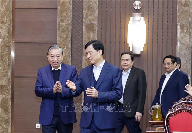 Tổng Bí thư Tô Lâm đến dự buổi làm việc. Ảnh: Thống Nhất – TTXVN