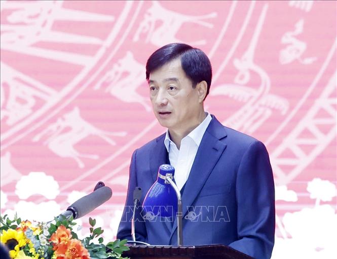 Đồng chí Nguyễn Duy Ngọc, Uỷ viên Bộ Chính trị, Bí thư Thành uỷ Hà Nội phát biểu. Ảnh: Thống Nhất – TTXVN