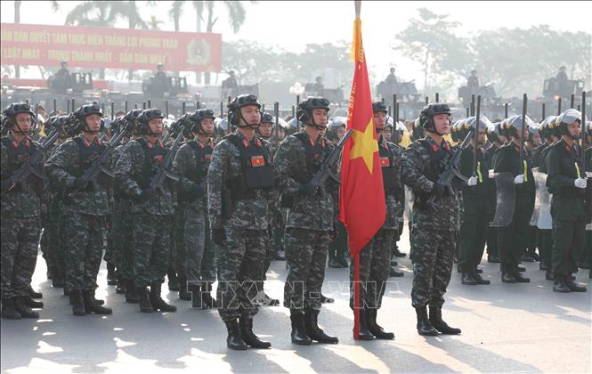 Các Lực lượng tham gia Lễ xuất quân, diễn tập phương án bảo đảm an ninh, trật tự Đại hội đại biểu toàn quốc lần thứ XIV của Đảng. Ảnh: Phương Hoa - TTXVN