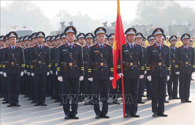 Các Lực lượng tham gia Lễ xuất quân, diễn tập phương án bảo đảm an ninh, trật tự Đại hội đại biểu toàn quốc lần thứ XIV của Đảng. Ảnh: Phương Hoa - TTXVN